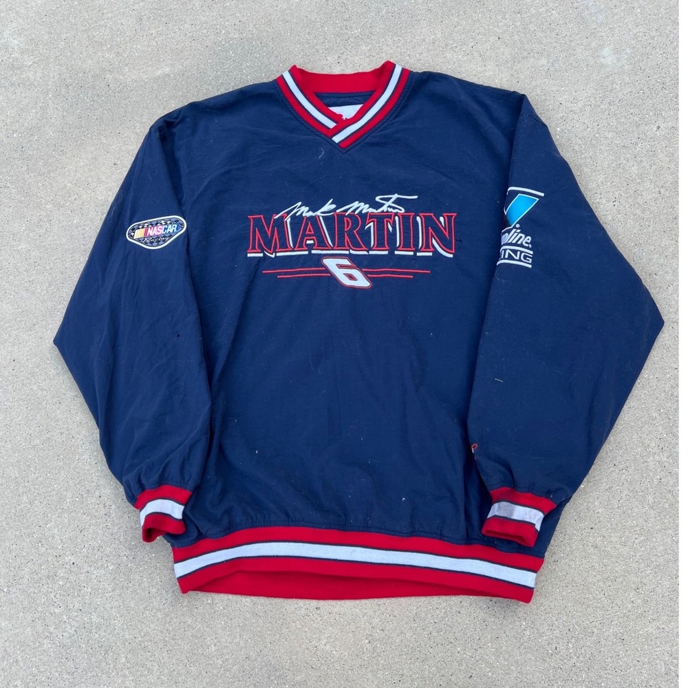 Chase Authentics Windbreaker Mens XL Mark Martin Valvoline Racing Navy V-Neck